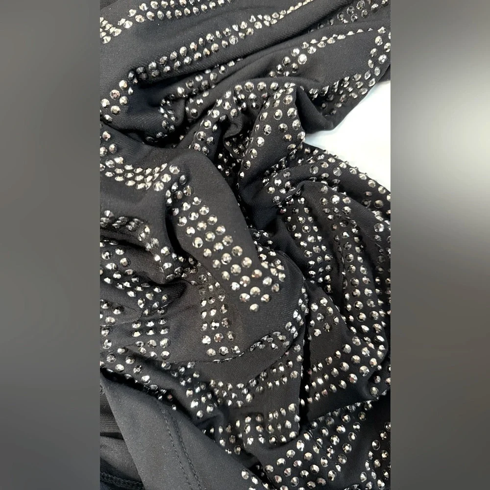 CACHE XS Silver Metallic Studs Embellished Black V-Neck Sleeveless Dress Size XS - Picture 14 of 15